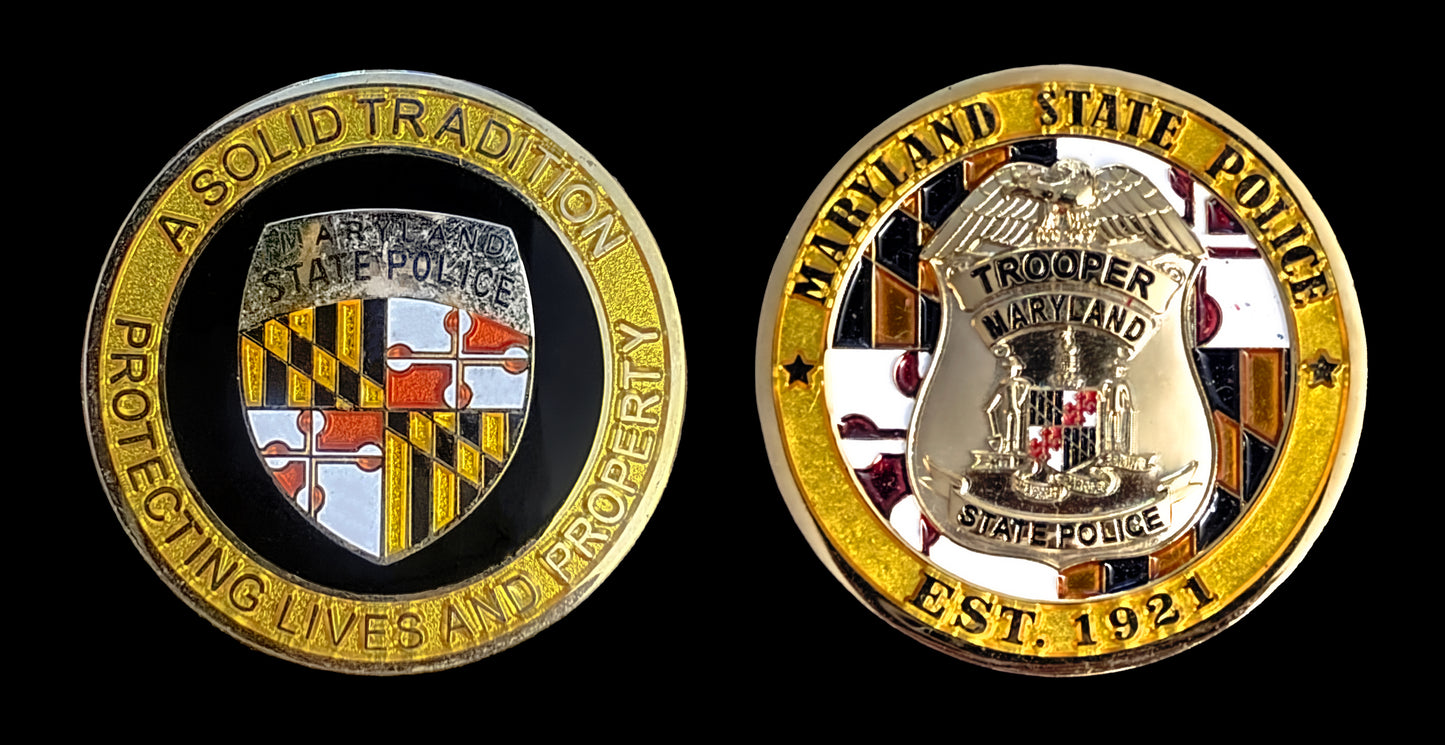Maryland - Maryland State Police 3D Yellow Challenge Coin - Maryland State Police