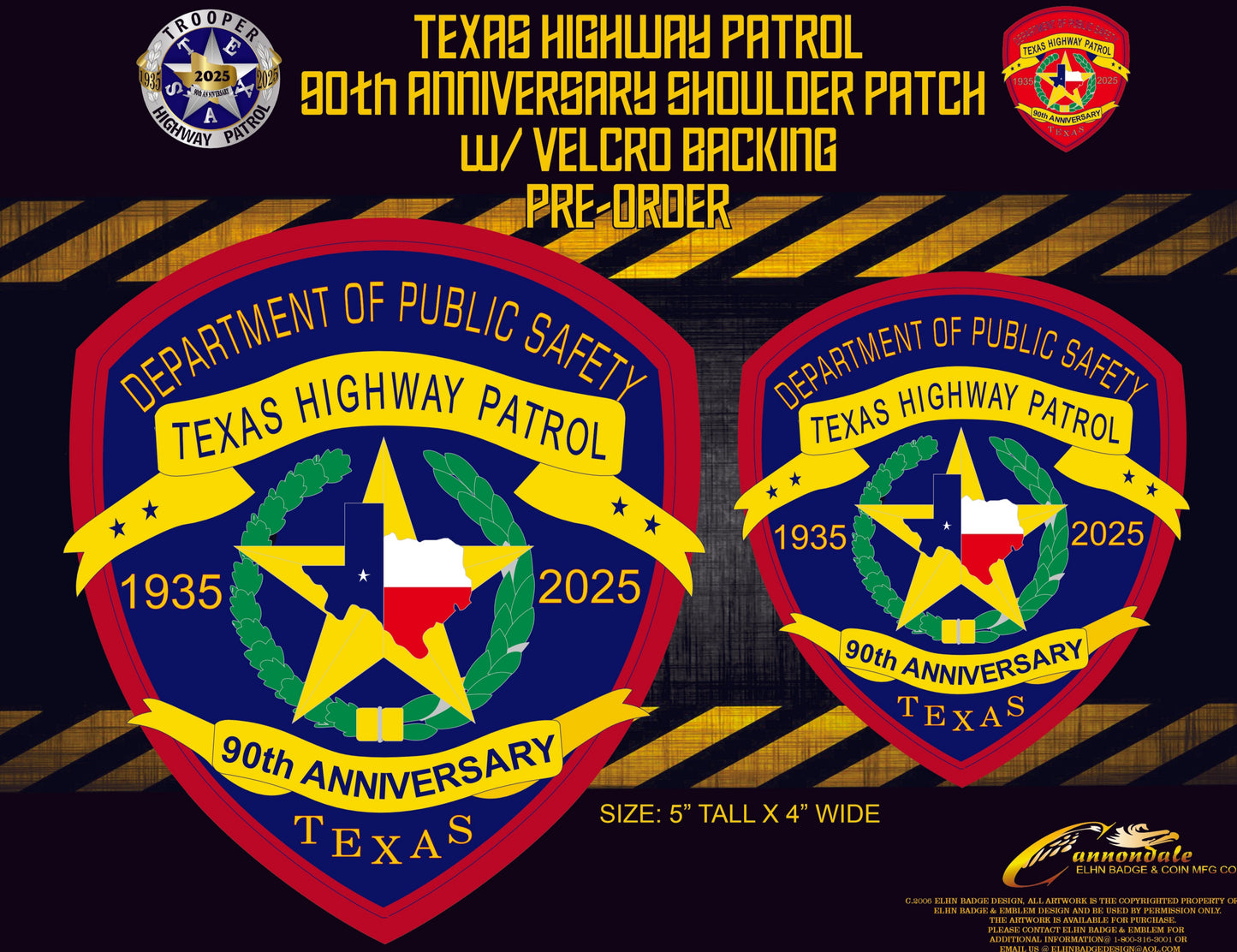 TEXAS HIGHWAY PATROL 90th ANNIVERSARY PATCH VELCRO BACKING