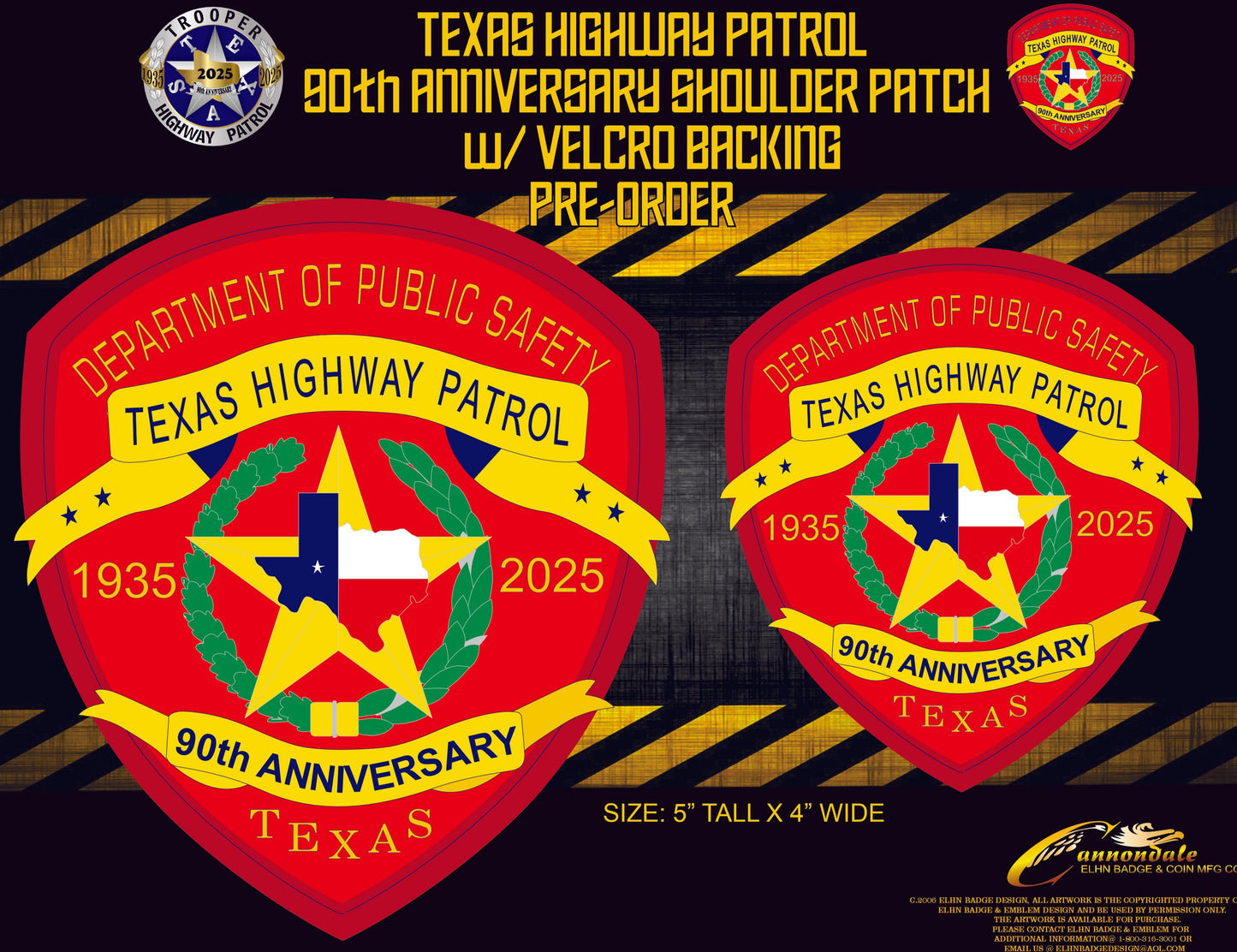 TEXAS HIGHWAY PATROL 90th ANNIVERSARY PATCH VELCRO BACKING