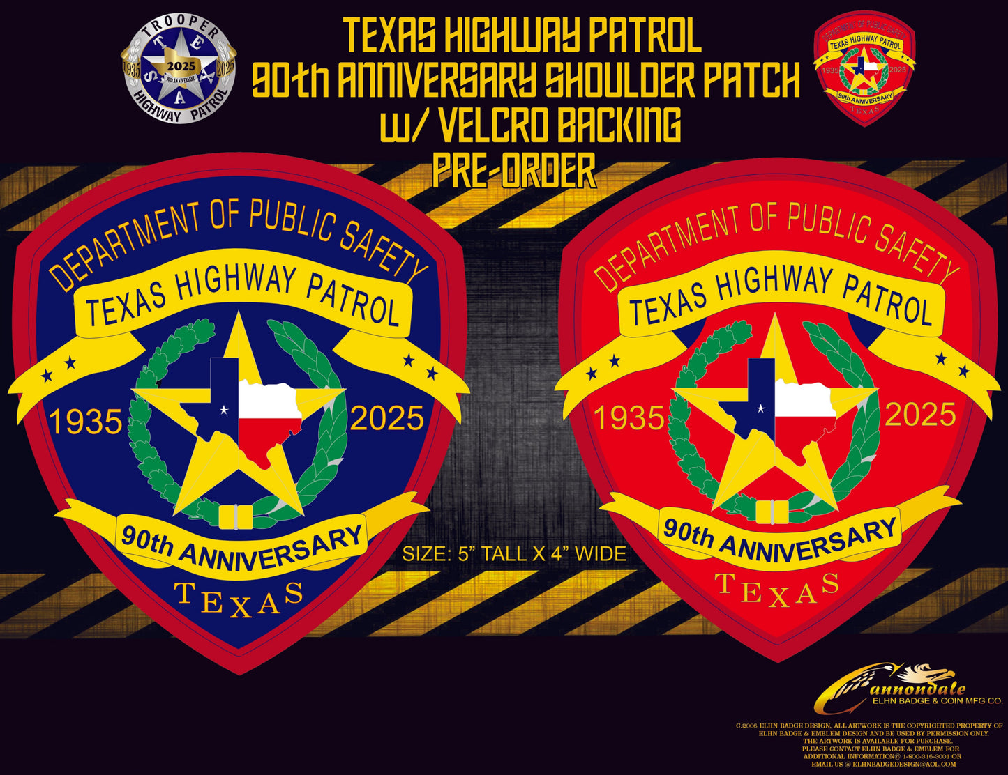 TEXAS HIGHWAY PATROL 90th ANNIVERSARY PATCH VELCRO BACKING